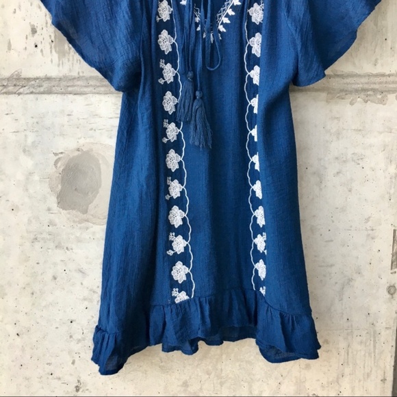 Blu Pepper Blue Embroidered Peasant Top S - Picture 5 of 7